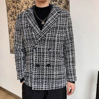 Plaid Double-breasted Blazer