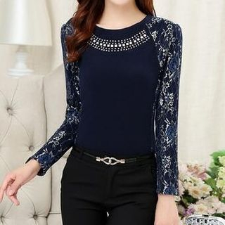 Aikoo Long-Sleeve Lace Panel Top