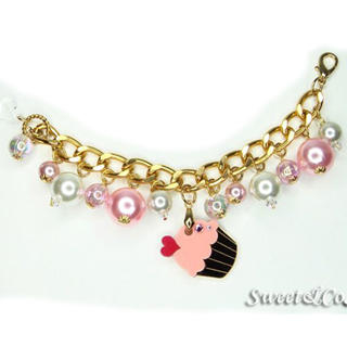 Sweet & Co. Mini Gold-Pink Cupcake Swarovski Crystal Charm Bracelet Gold - One Size