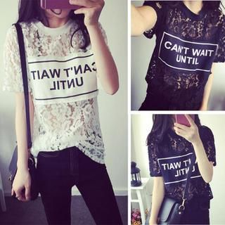 QZ Lady Short-Sleeve Lettering Lace Top