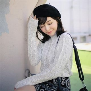 QNIGIRLS Turtle-Neck Cable-Knit Sweater