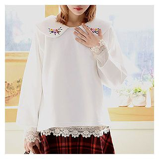 Sechuna Dip-Back Embroidered Top
