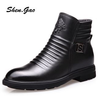 SHEN GAO Genuine-Leather Shirred Short Boots