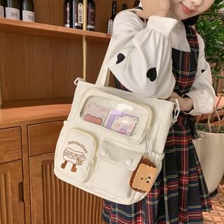 Cartoon Embroidered PVC Panel Tote Bag / Bag Charm / Set