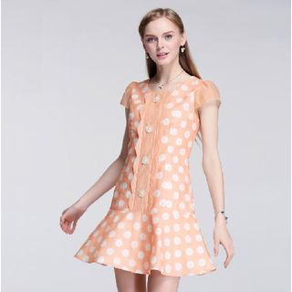 Sentubila Cap-Sleeve Print A-Line Dress