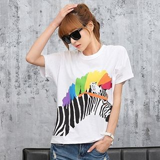 Pomelo Zebra Printed Short-Sleeve T-shirt