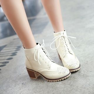 JY Shoes Block Heel Lace Up Short Boots