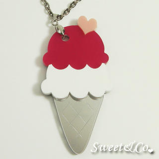 Sweet & Co. Pink Mirror Ice-Cream Silver Necklace