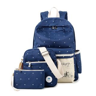 VIVA Set: Dotted Canvas Backpack + Bodycross Bag + Pouch