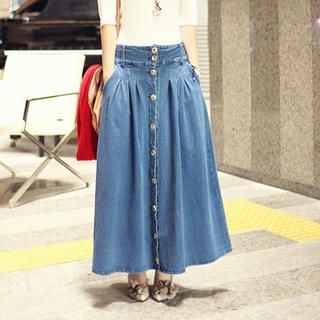 Button-Front Denim Skirt
