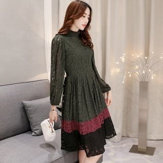 Romantica Long-Sleeve Color-Block Lace Dress