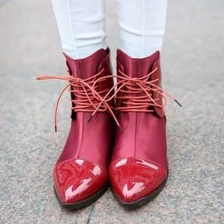 Pangmama Patent-Panel Ankle Boots