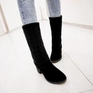 JY Shoes Knit Panel Over the Knee Boots