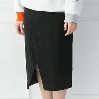Heynew Wrap-Front Midi Pencil Skirt