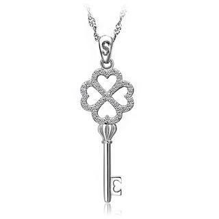 BELEC White Gold Plated 925 Sterling Silver Love Key Pendant with White Cubic Zirconia and 45cm Necklace