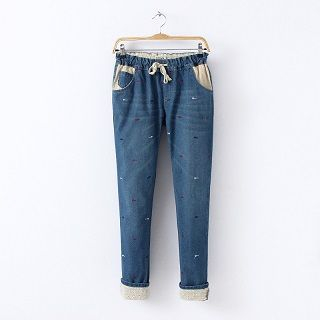 TOJI Cuffed Embroidered Loose-Fit Jeans