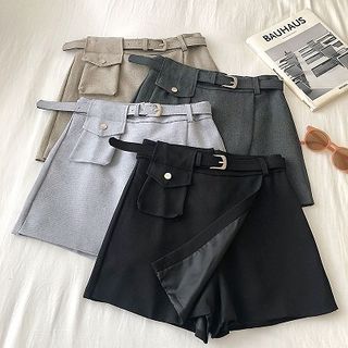 High-waist | Leather | Skort | Belt | Faux