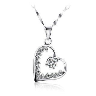 BELEC White Gold Plated 925 Sterling Silver Heart-shaped Pendant with White Cubic Zirconia and 45cm Necklace