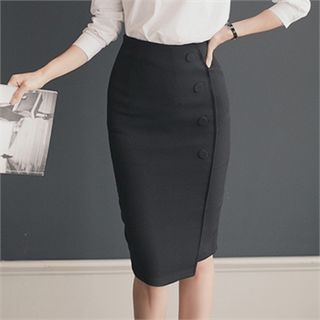 O.JANE Button-Front Seam-Trim Pencil Skirt