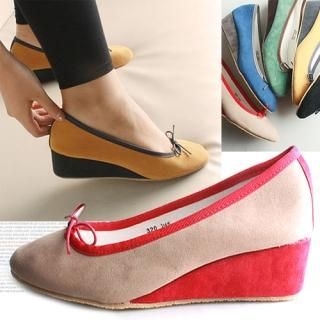 Faux-Suede Bow-Accent Wedges