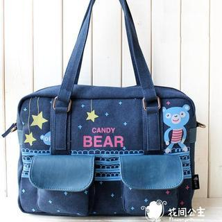 Flower Princess Bear Printed Shoulder Bag Blue - One Size