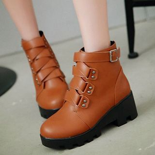 Gizmal Boots Buckled Wedge Short Boots