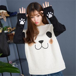 11.STREET Panda Printed Long-Sleeved Sweater
