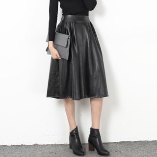 Little Grass Faux-Leather A-Line Skirt