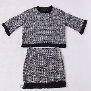 Everose Set: Fringed Tweed Top + Miniskirt