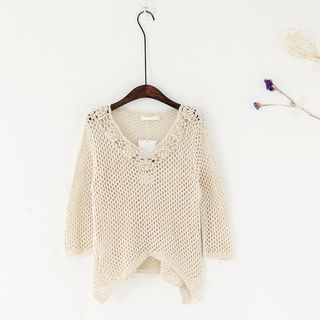 11.STREET 3/4-Sleeve Lace Collar Knit Top