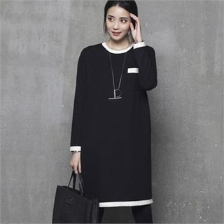 HALUMAYBE Pocket-Front Contrast-Trim Shift Dress