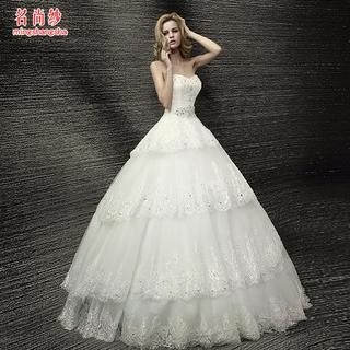 MSSBridal Strapless Tiered Wedding Ball Gown