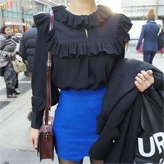 LIPHOP Ruffle-Collar Chiffon Blouse