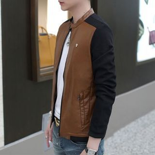 RUYA Faux-Leather Paneled Zip jacket
