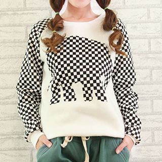 Meimei Gingham Elephant Print Sweatshirt