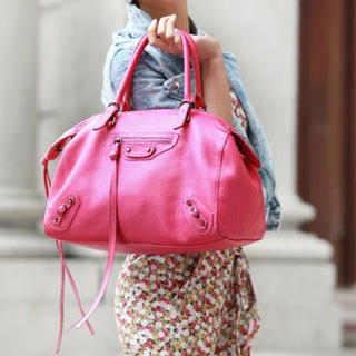 Faux-Leather Tasseled Satchel