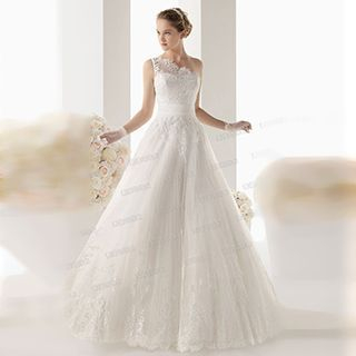 Angel Bridal One-Shoulder Lace Wedding Dress