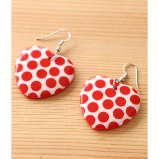 Polka Dot Heart Earrings Red - One Size