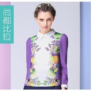 Sentubila Long-Sleeve Floral Pattern Top