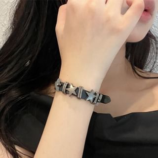 Star Faux Leather Bracelet Black - One Size