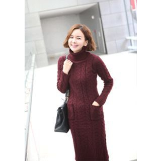 Lemite Turtle-Neck Cable-Knit Wool Blend Sweater Dress