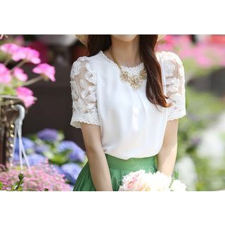 Zyote Short-Sleeve Lace Panel Top