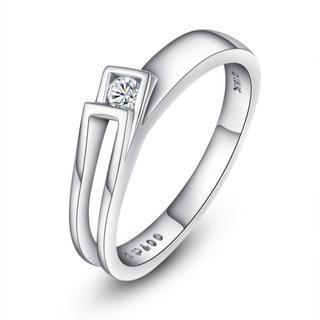 MaBelle 18K White Gold Elegant Diamond Solitaire Hollow Women Engagement Wedding Ring (0.04 cttw)