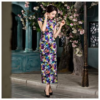 Janelle Qipao Cap-Sleeve Flower Cheongsam