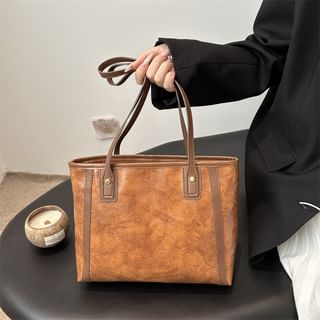 Panel Faux Leather Tote Bag