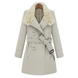 FURIFS Furry-Collar Woolen Coat