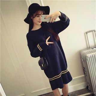GAGAI Long-Sleeve Contrast-Stripe Knit Dress
