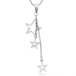 MaBelle 14K White Gold Polished Finish Drop Style Triple Stars Necklace (16'')