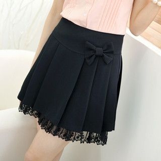 Lace-Hem Pleated Skirt