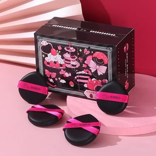 YAOZHI - Extra Thick Powder Puff Cushion Set with Case Black - 4pcs